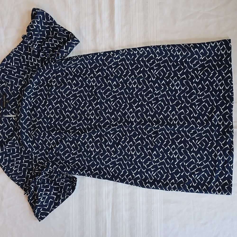 (Women's S) Banana Republic Navy and White Patterned Dress